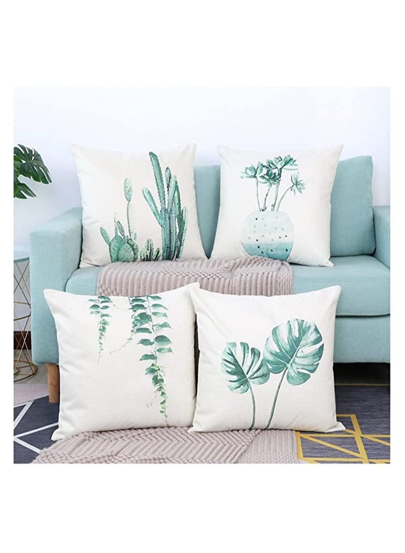 Pillowcase Set of 4 Decorative Throw Pillow Covers 18x18 Inch for Couch Flowers Square Summer Accent Pillows Cover Case Cushions Sofa Bed Cushion and Living Room Outdoor Decoration