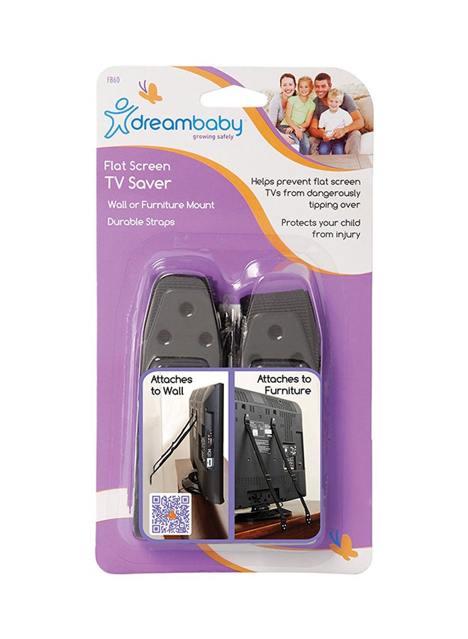 Flat Screen TV Saver Nylon Protector Strap, Pack of 2 - Black