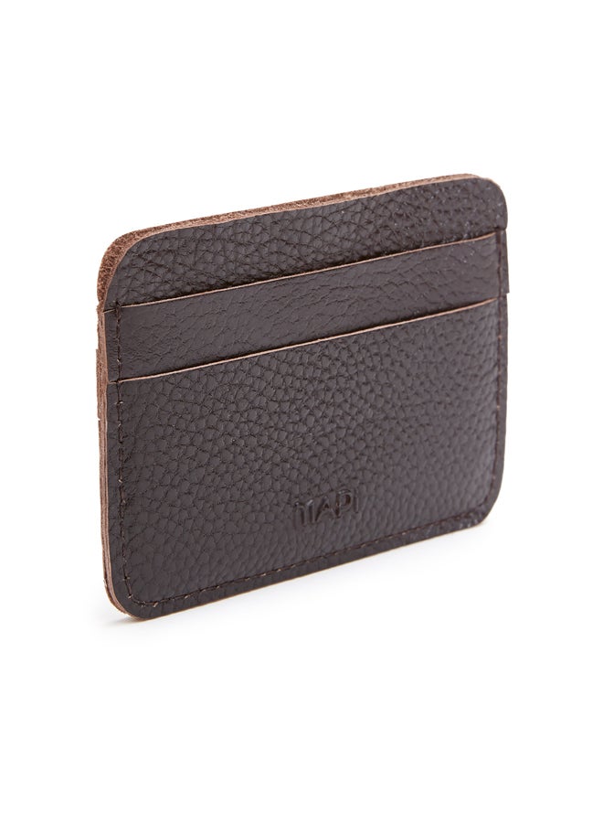 Pebbled Leather Two-sided Card Holder Brown