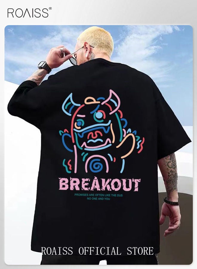 2Pcs Men's T-shirt Loose Version Trendy All-Match Pattern Printing Short Sleeves