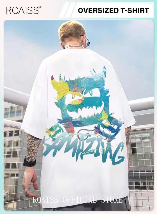 2Pcs Men's T-shirt Loose Version Trendy All-Match Pattern Printing Short Sleeves
