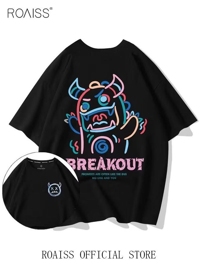 2Pcs Men's T-shirt Loose Version Trendy All-Match Pattern Printing Short Sleeves