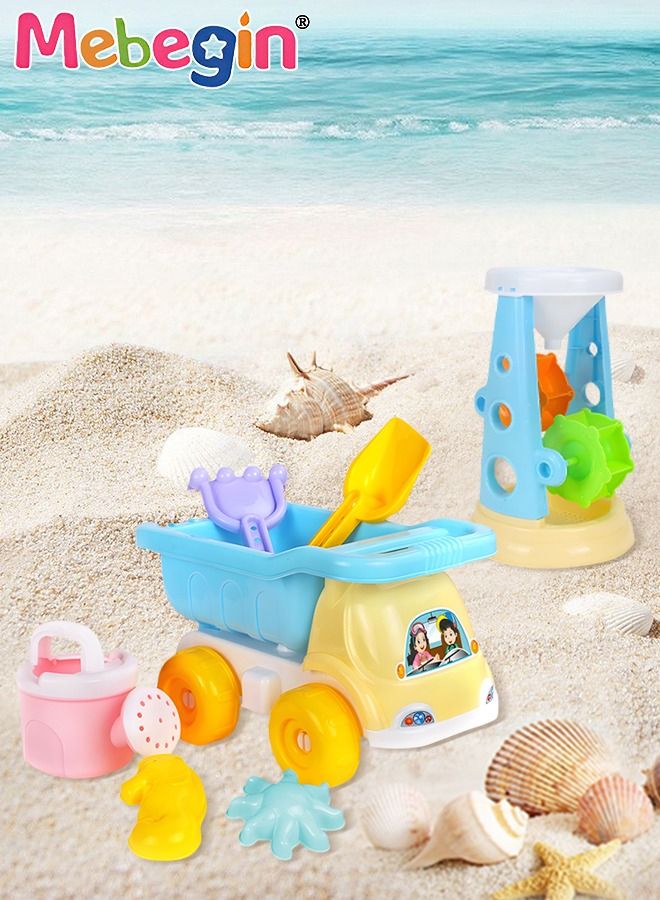 11 PCS Beach Toy Set with Sea Animals Molds, Hourglass and Beach Cart,  Complete Beach Sand Toys with Bright and Attractive Appearance, Fun Beach Sand Toys, Summer Outdoor Beach Game, Perfect Summer Outdoor Gift