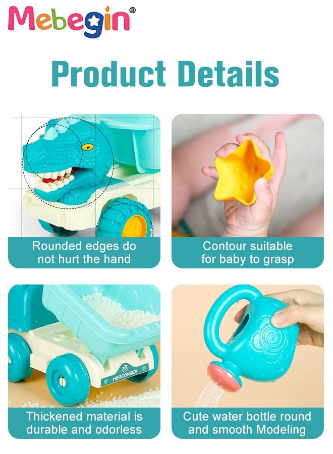 11 Pieces Beach Sand Toy Set with Dinosaur Car, Fun Sand Pit Toys with Bright Attractive Appearance and Numerous Accessories, Colorful Beach Travel Toys, Easy to Store and Carry, Perfect for Outdoor Activities