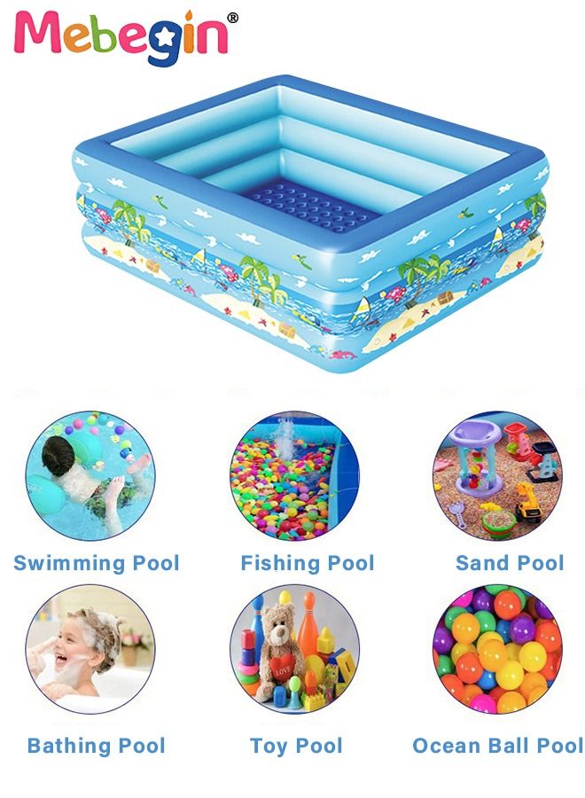 130*97*58cm Rectangle Shape Inflatable Swimming Pool with 15 Animal Figures, Thickened Paddling Pool with Inflatable Safety Bubble Bottom, Durable Multifunctional Blow up Pool, Family Lounge Pool, Ideal Choice for Indoor Entertainment and Outdoor Activities