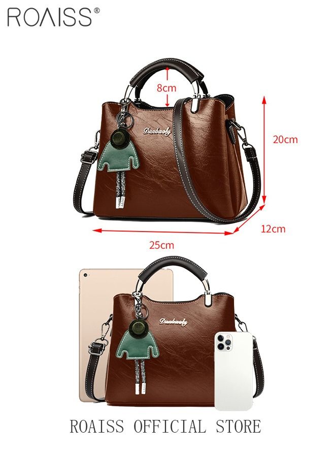Retro Elegant Handbag Advanced Leather Unique Chic All-match Large Capacity One Shoulder/Crossbody Messenger Bag for Women/Mother/Girl Friend Gift Waterproof Brown