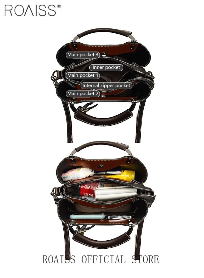 Retro Elegant Handbag Advanced Leather Unique Chic All-match Large Capacity One Shoulder/Crossbody Messenger Bag for Women/Mother/Girl Friend Gift Waterproof Brown