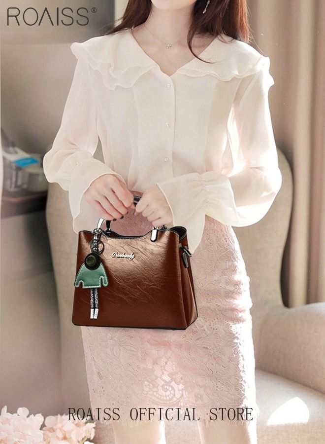 Retro Elegant Handbag Advanced Leather Unique Chic All-match Large Capacity One Shoulder/Crossbody Messenger Bag for Women/Mother/Girl Friend Gift Waterproof Brown