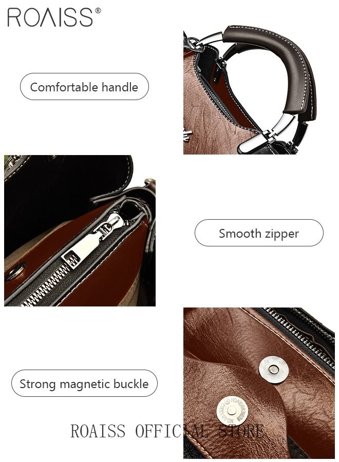 Retro Elegant Handbag Advanced Leather Unique Chic All-match Large Capacity One Shoulder/Crossbody Messenger Bag for Women/Mother/Girl Friend Gift Waterproof Brown