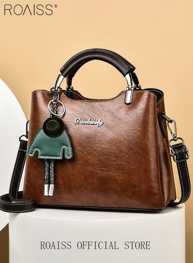 Retro Elegant Handbag Advanced Leather Unique Chic All-match Large Capacity One Shoulder/Crossbody Messenger Bag for Women/Mother/Girl Friend Gift Waterproof Brown