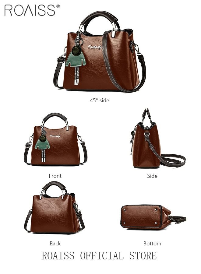 Retro Elegant Handbag Advanced Leather Unique Chic All-match Large Capacity One Shoulder/Crossbody Messenger Bag for Women/Mother/Girl Friend Gift Waterproof Brown