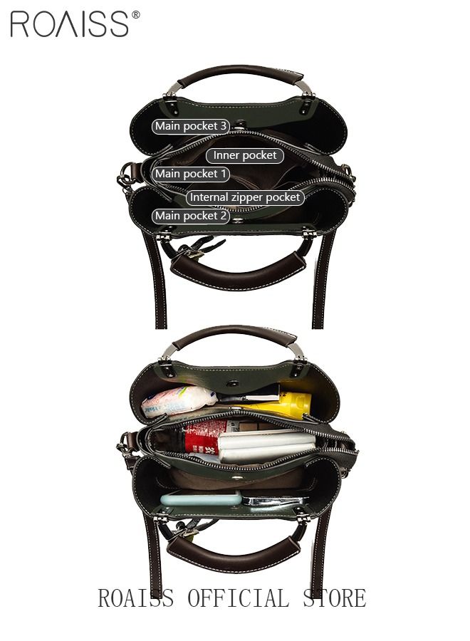 Retro Elegant Handbag Advanced Leather Unique Chic All-match Large Capacity One Shoulder/Crossbody Messenger Bag for Women/Mother/Girl Friend Gift Waterproof Green