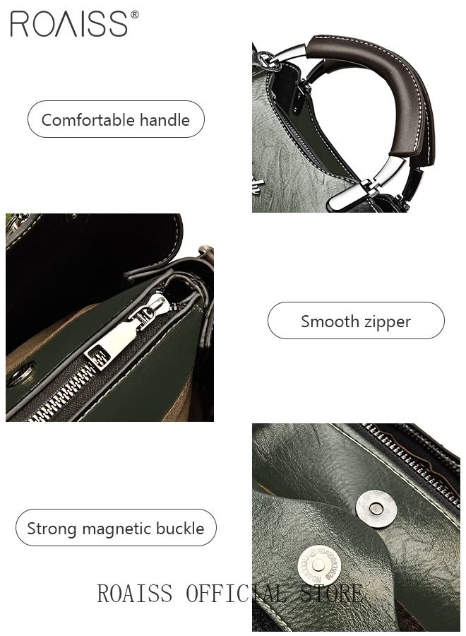 Retro Elegant Handbag Advanced Leather Unique Chic All-match Large Capacity One Shoulder/Crossbody Messenger Bag for Women/Mother/Girl Friend Gift Waterproof Green