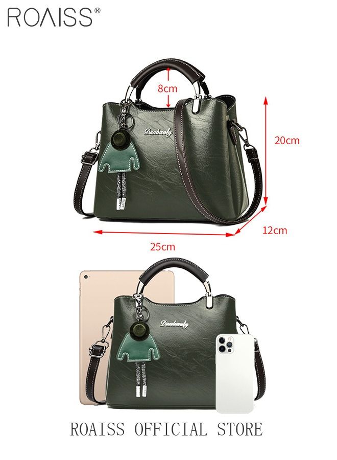 Retro Elegant Handbag Advanced Leather Unique Chic All-match Large Capacity One Shoulder/Crossbody Messenger Bag for Women/Mother/Girl Friend Gift Waterproof Green