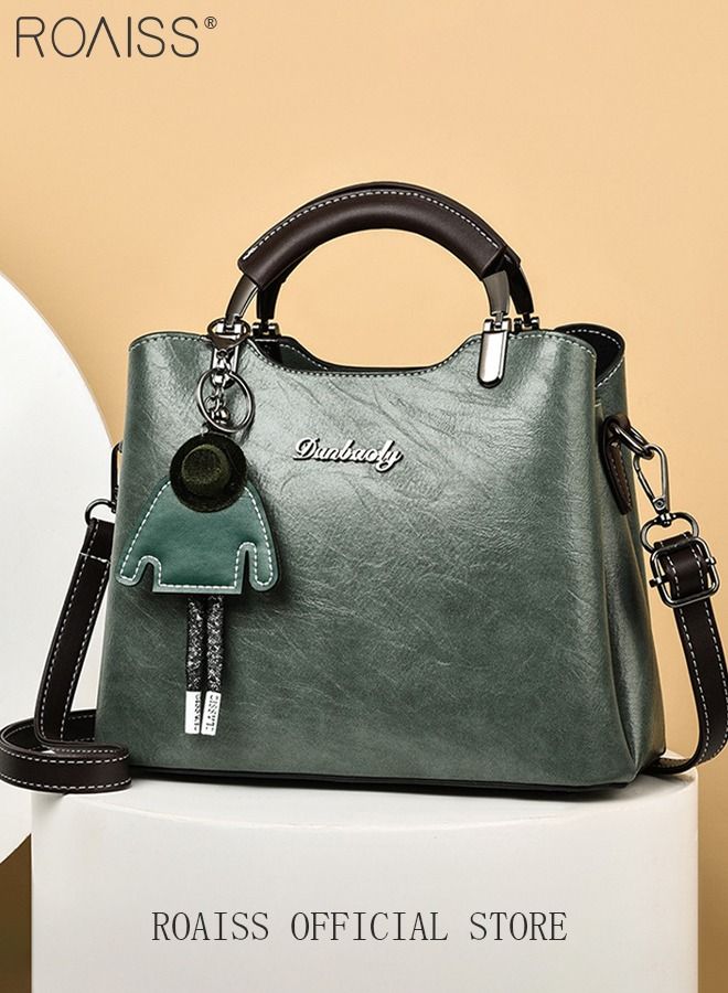 Retro Elegant Handbag Advanced Leather Unique Chic All-match Large Capacity One Shoulder/Crossbody Messenger Bag for Women/Mother/Girl Friend Gift Waterproof Green