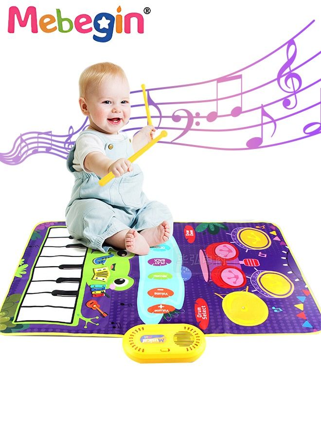 Jazz Drum Record Demo Musical Mat, Kids  Piano Keyboard Play Mat with 7 Sounds, Children Electronic Music Blanket Touch Playmat Floor Piano Dance Mat Early Education Toys Gifts for Toddlers Baby