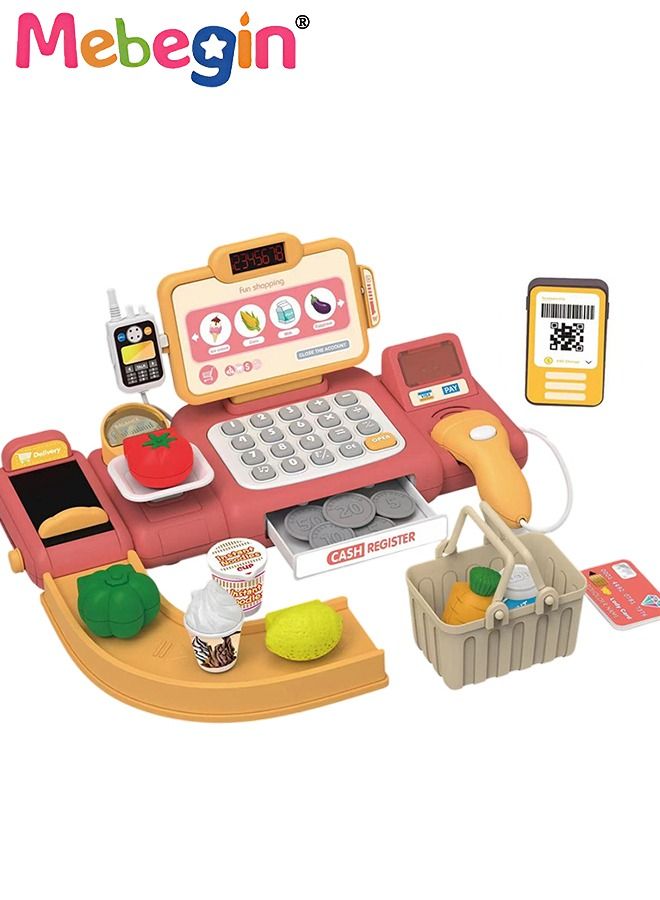 Toys Pretend Play Calculator Cash Register with Scanner, Microphone, Play Food, Supermarket Cashier, Great Pre-School Gift for Kids, Toddlers, Boys Girls Birthday Gift