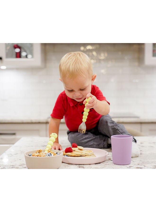 Non-Suction Silicone Plate, Bowl And Cup Set - Purple, Grey, Pink