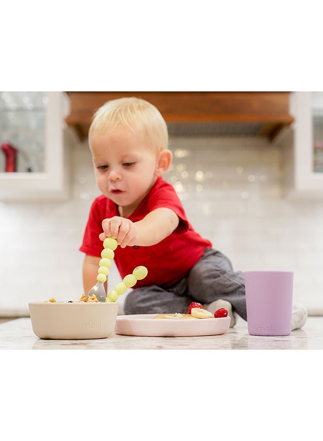 Non-Suction Silicone Plate, Bowl And Cup Set - Purple, Grey, Pink