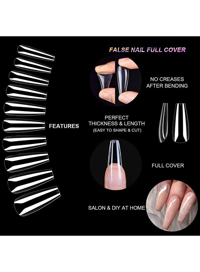 Professional French Nail Tips 480pcs Ballerina Coffin Nail Tip Premium Strong flexible False nail tips easier better-fit Press On Nails for French Manicure Acrylic Gel Nail Extensions for Nail Art