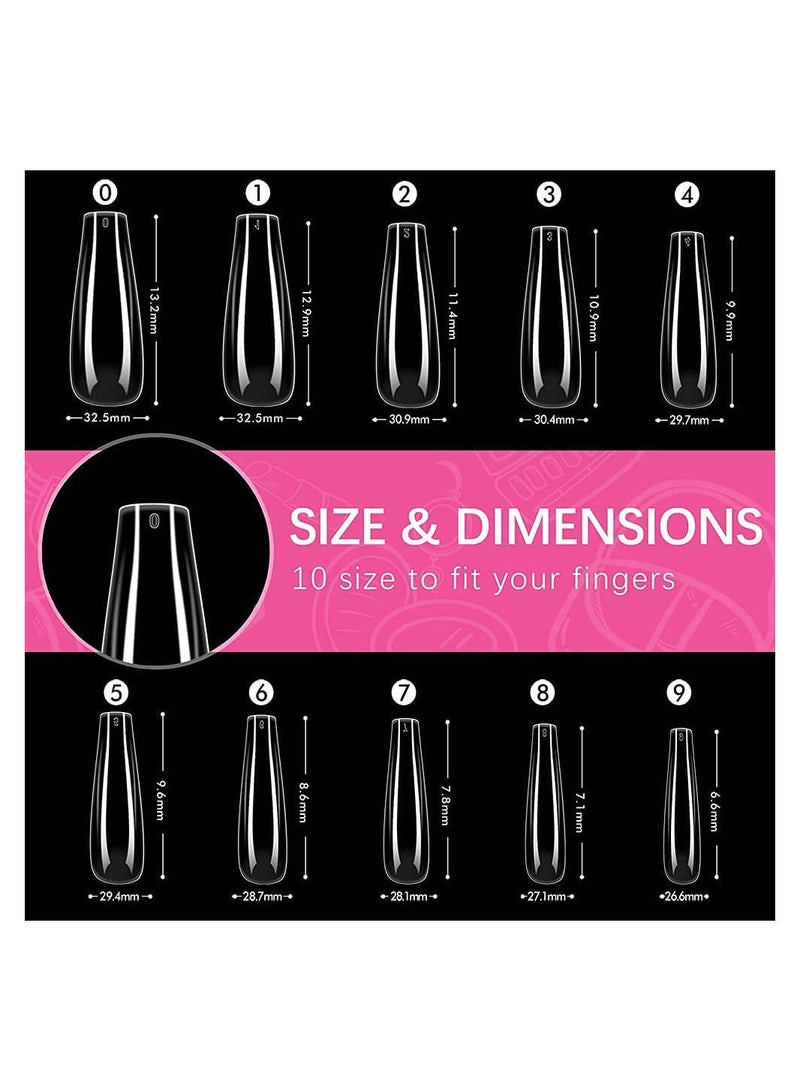 Professional French Nail Tips 480pcs Ballerina Coffin Nail Tip Premium Strong flexible False nail tips easier better-fit Press On Nails for French Manicure Acrylic Gel Nail Extensions for Nail Art