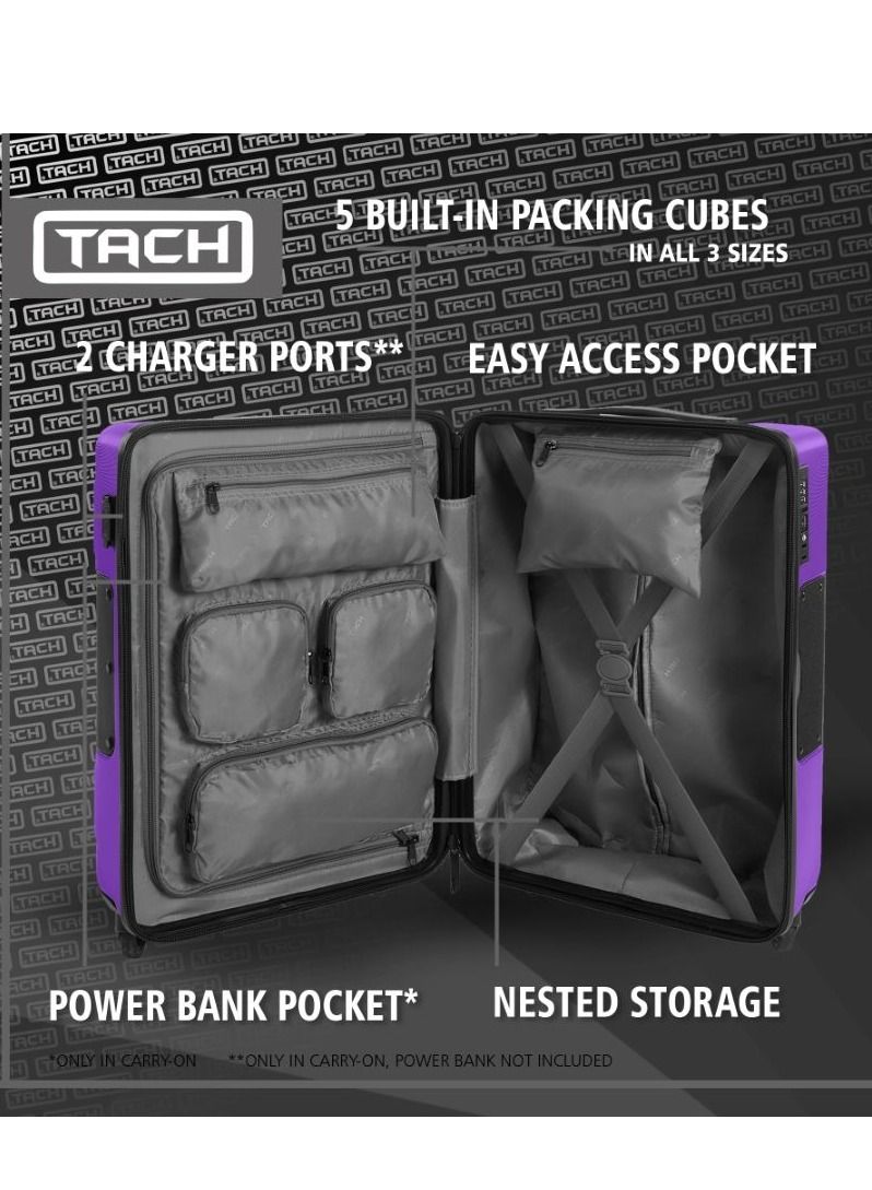 TACH V3 Connectable Hardcase Carry on Luggage Bag with TSA Lock and Water Bottle Holder 20 Inch Purple