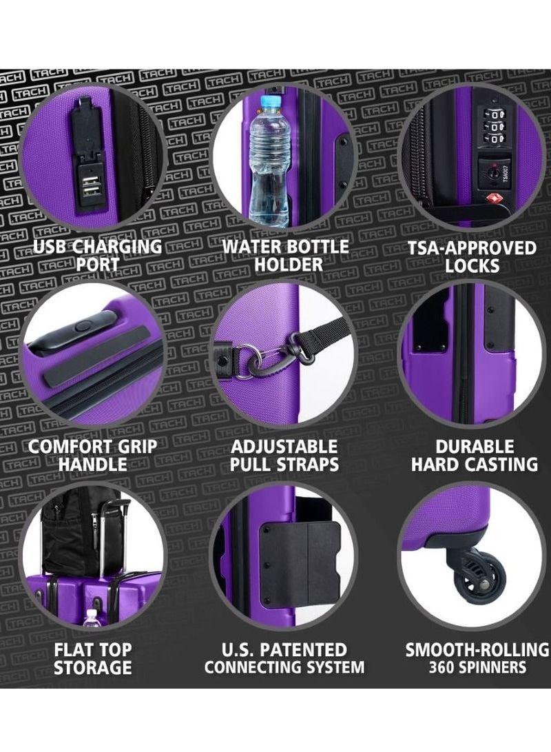 TACH V3 Connectable Hardcase Carry on Luggage Bag with TSA Lock and Water Bottle Holder 20 Inch Purple