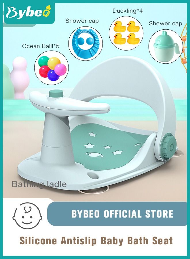 Baby Bath Seat With Shower Gift Set, Infants Bathtub Seats, Sit up Shower's Chair for Babies 6 Months & Up, Non-Slip Soft Mat, Secure Suction Cups
