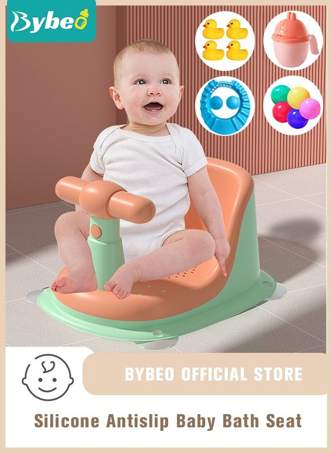 Baby Bath Seat With Shower Gift Set, Infants Bathtub Seats, Sit up Shower's Chair for Babies 6 Months & Up, Non-Slip Soft Mat, Secure Suction Cups