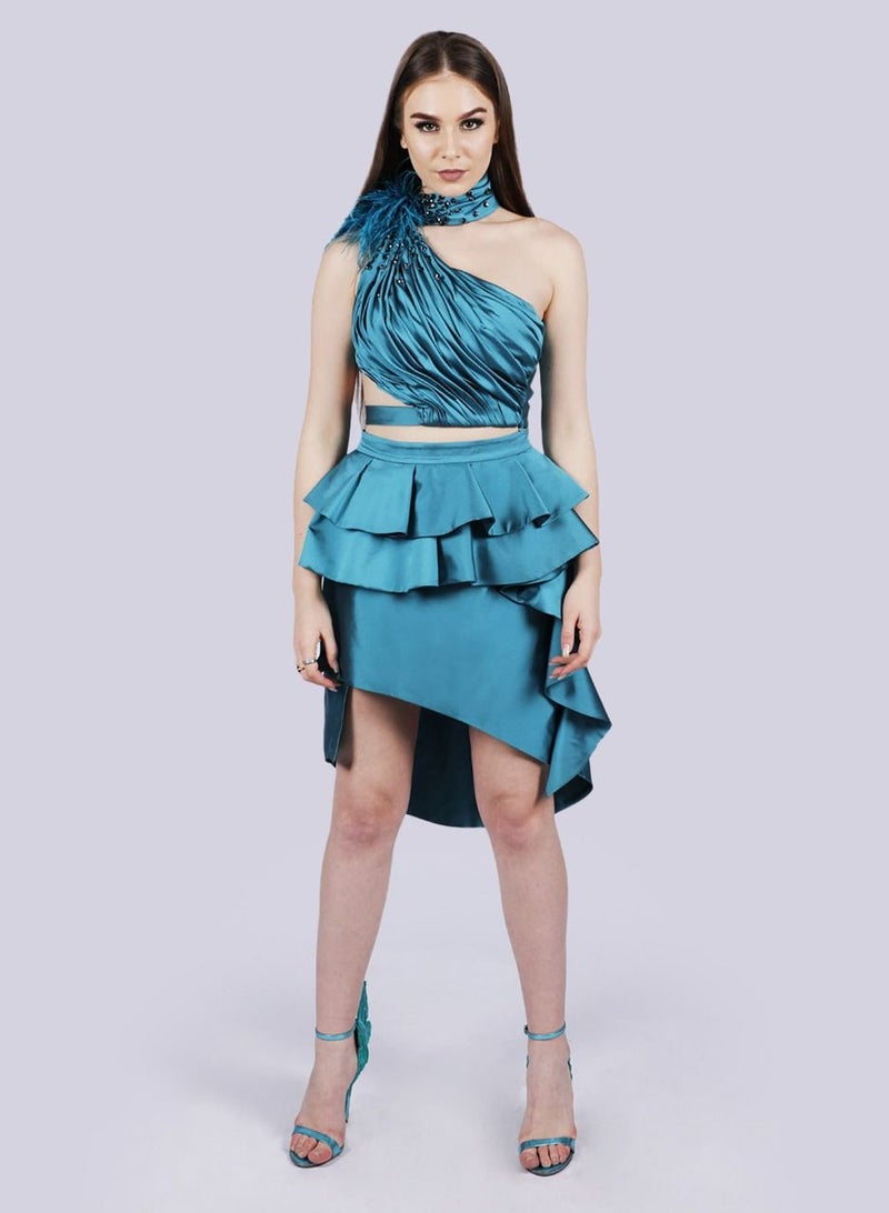 Ruffle Above Knee - Blue SKIRT