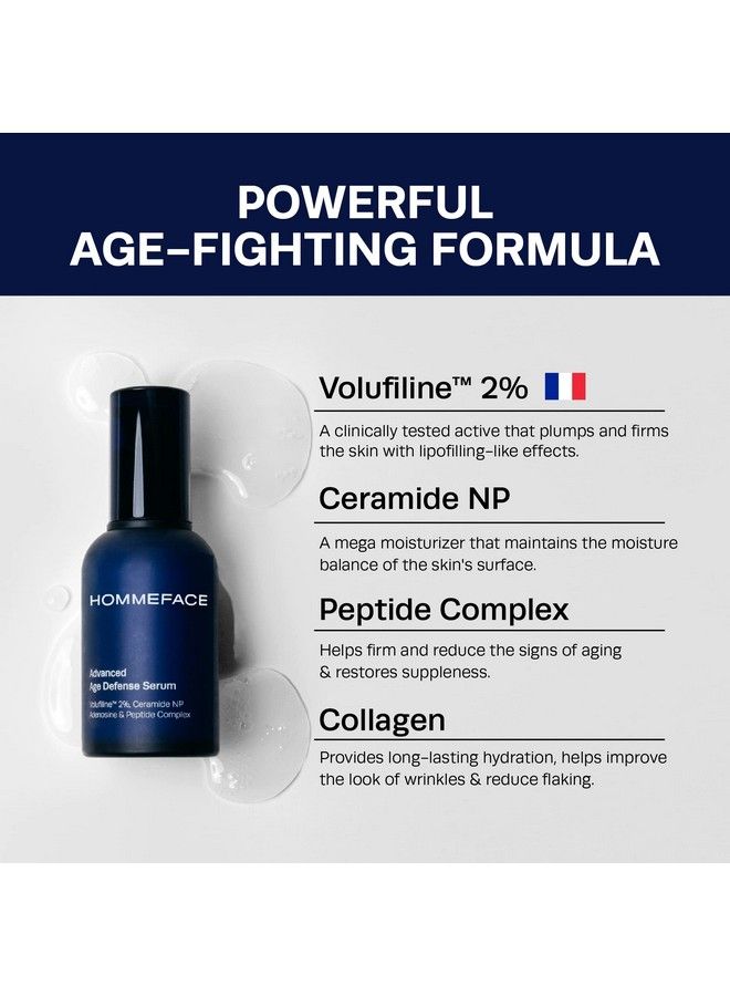 Advanced Age Defense Antiaging Serum For Men With Volufiline 2% Ceramide Collagen Hyaluronic Acid & Peptides 1.69 Fl.Oz.