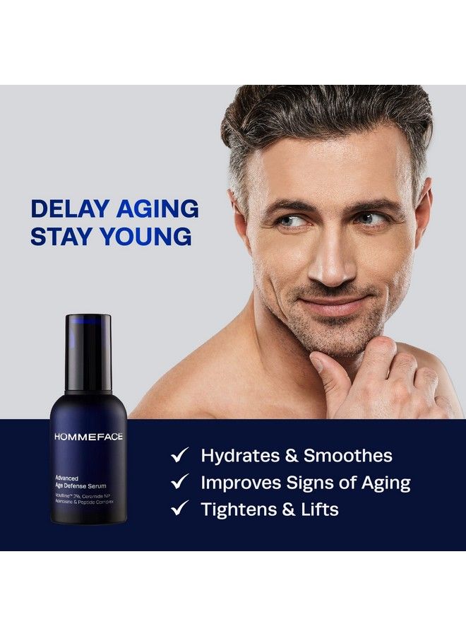 Advanced Age Defense Antiaging Serum For Men With Volufiline 2% Ceramide Collagen Hyaluronic Acid & Peptides 1.69 Fl.Oz.