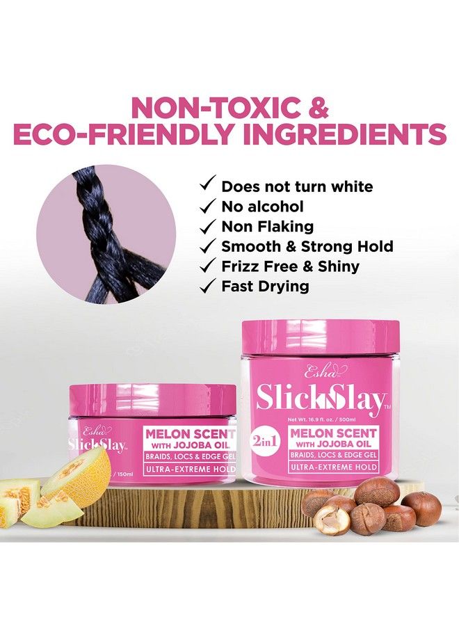 Slick N Slay Braiding Gel 3In1 Braid And Edge Gel Ultra Extreme Hold Gel For Hair Hydrating And Conditioning Shining Gel Fast Dry Locking Gel For Locs Twists Braids (Peach 17 Oz.)