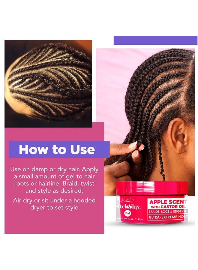 Slick N Slay Braiding Gel 3In1 Braid And Edge Gel Ultra Extreme Hold Gel For Hair Hydrating And Conditioning Shining Gel Fast Dry Locking Gel For Locs Twists Braids (Melon 17 Oz.)