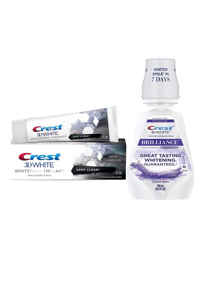 3D White Charcoal Whitening Toothpaste + 3D White Brilliance Clean Mint Free Whitening Mouthwash 16.9 Ounce