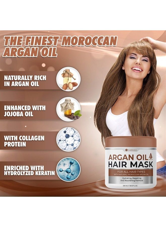 Moroccan Argan Oil Hair Mask - Deep Moisturizing Conditioner Treatment for Dry Damaged Frizzy and Color Treated Hair - Hydrating Product, Split End Moisturizer – Professional Salon Grade Products