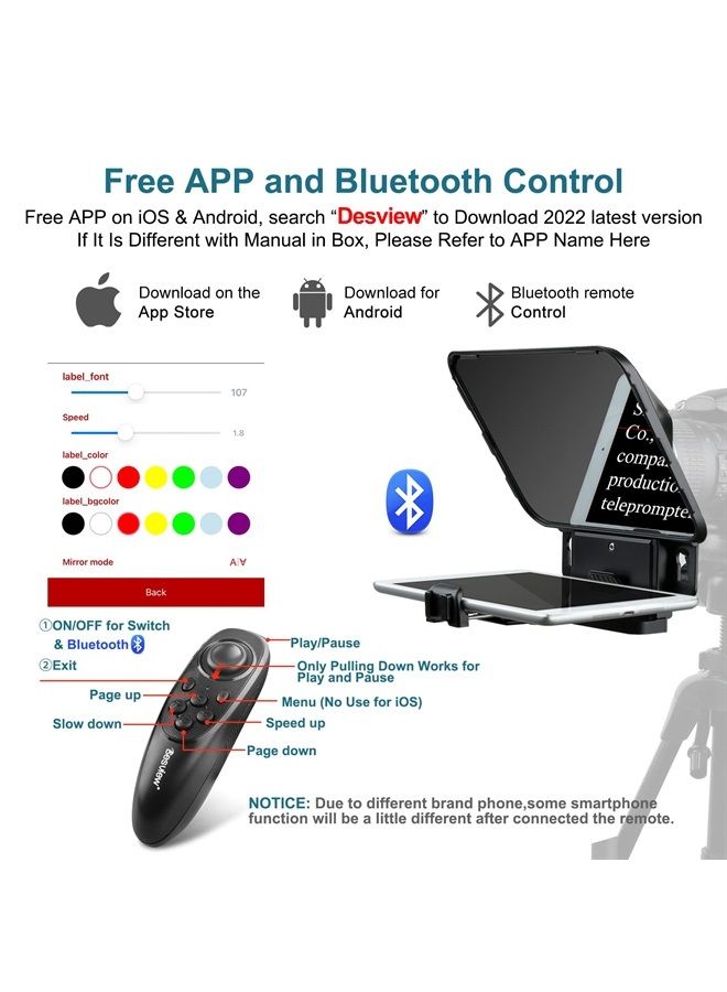 T3 Teleprompter for iPad Tablet iPhone up to 11 inch, High Definition 70/30 Beam Splitter Glass with Remote Control for DSLR Camera Smartphone Video Recording (9 Lens Adapter Ring)