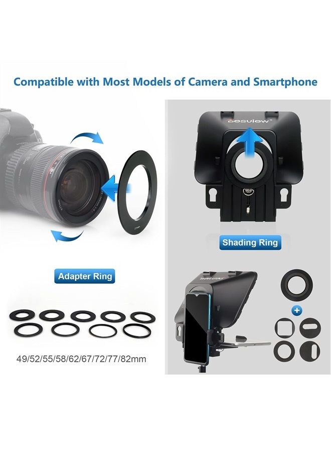 T3 Teleprompter for iPad Tablet iPhone up to 11 inch, High Definition 70/30 Beam Splitter Glass with Remote Control for DSLR Camera Smartphone Video Recording (9 Lens Adapter Ring)