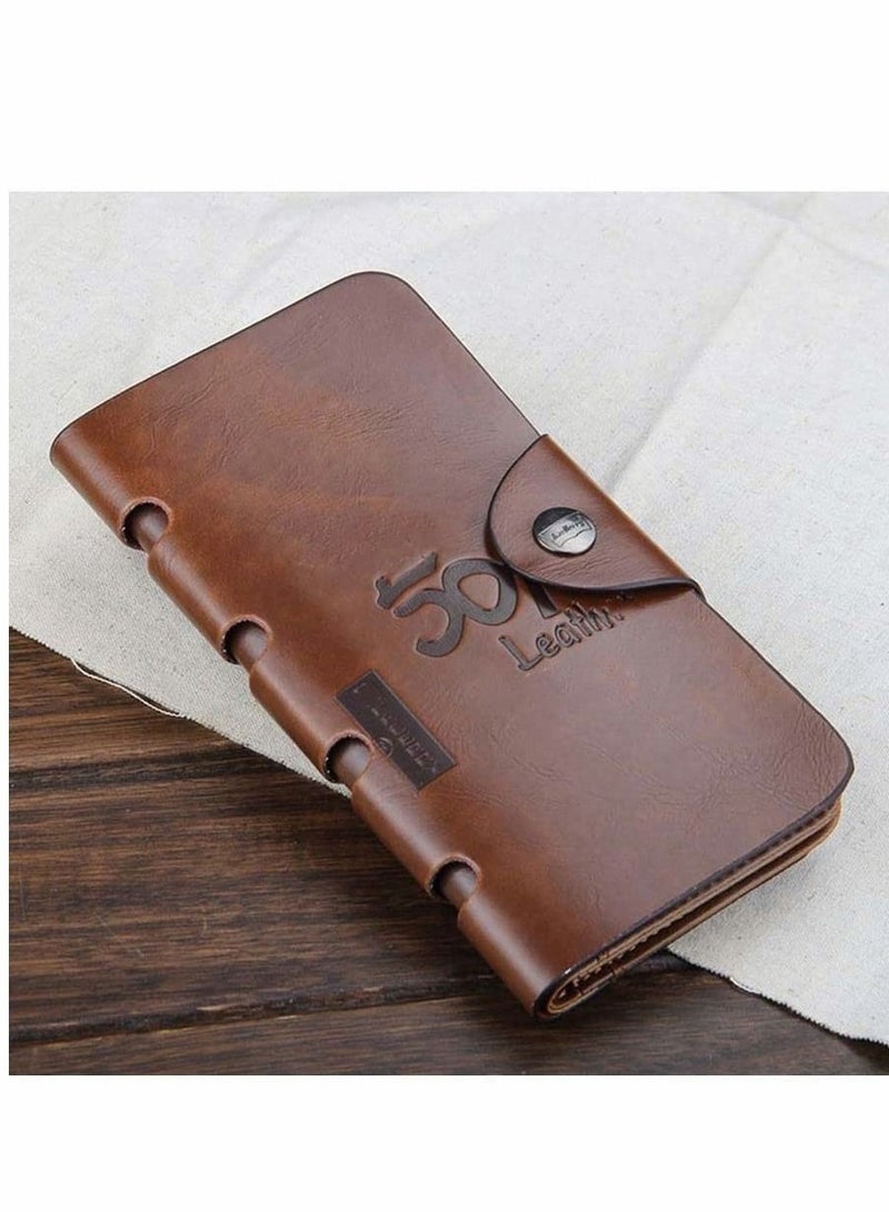Men's Leather Long Wallet, Anbane Men's RFID Trifold Wallet, Brown Card Holder