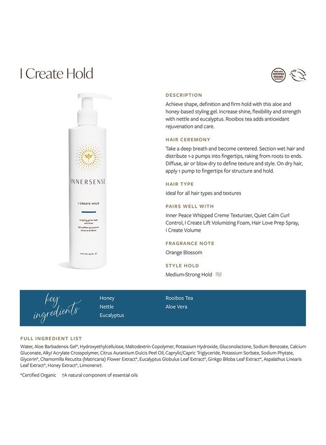 Innersense Organic Beauty - Natural I Create Hold Styling Gel | Non-Toxic, Cruelty-Free, Clean Haircare (10oz)