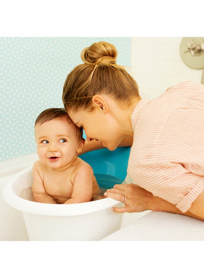 Sit and Soak Baby Bath Tub with Built-In Support Bump and Padded Foam Back Rest, Bonus Pull-Tab Drain and Storage Hook, 0-12 Months, White