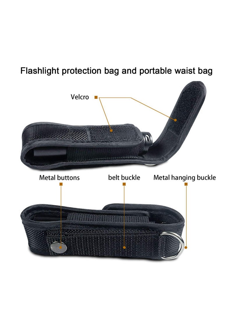 Flashlight Holster 2pcs Set, Flashlight Holder Belt Carry Case Nylon Fabric Flashlight Pouch Ultra-Thick Flashlight Cover Portable Waist Bag for Flashlights for Outdoor Camping Hiking