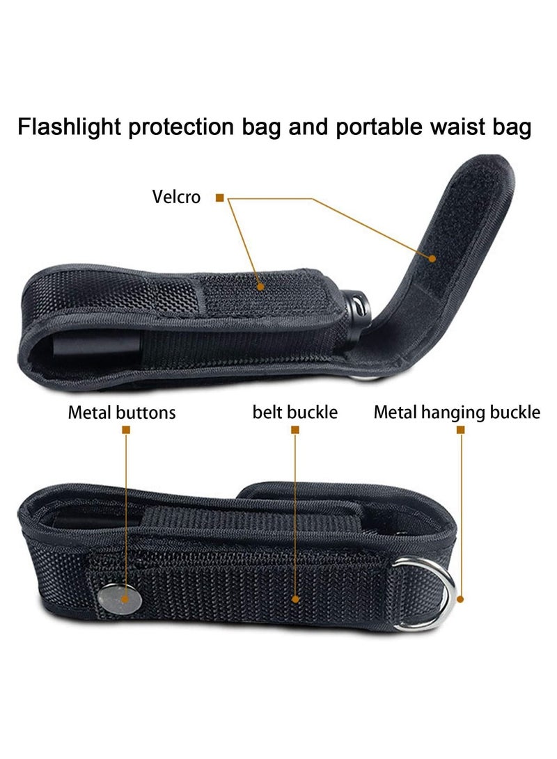 Flashlight Holster 2pcs Set, Flashlight Holder Belt Carry Case Nylon Fabric Flashlight Pouch Ultra-Thick Flashlight Cover Portable Waist Bag for Flashlights for Outdoor Camping Hiking