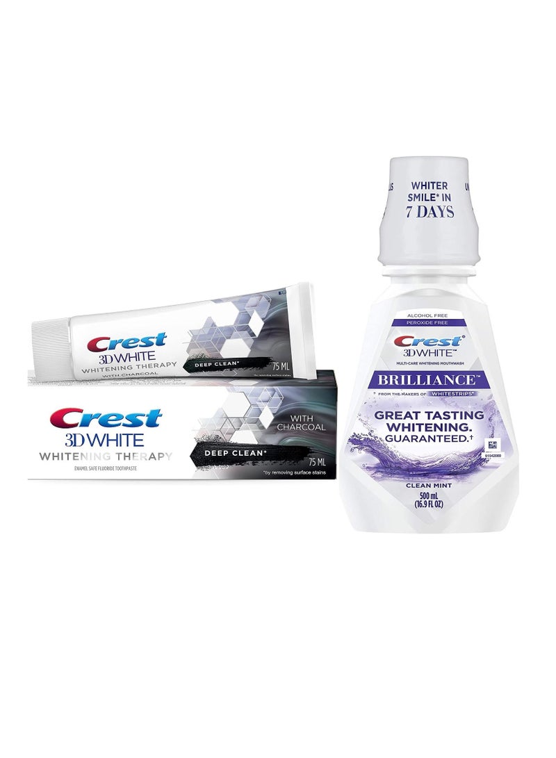 3D White Charcoal Whitening Toothpaste + 3D White Brilliance Whitening Mouthwash Clean Mint 16.9 Ounce