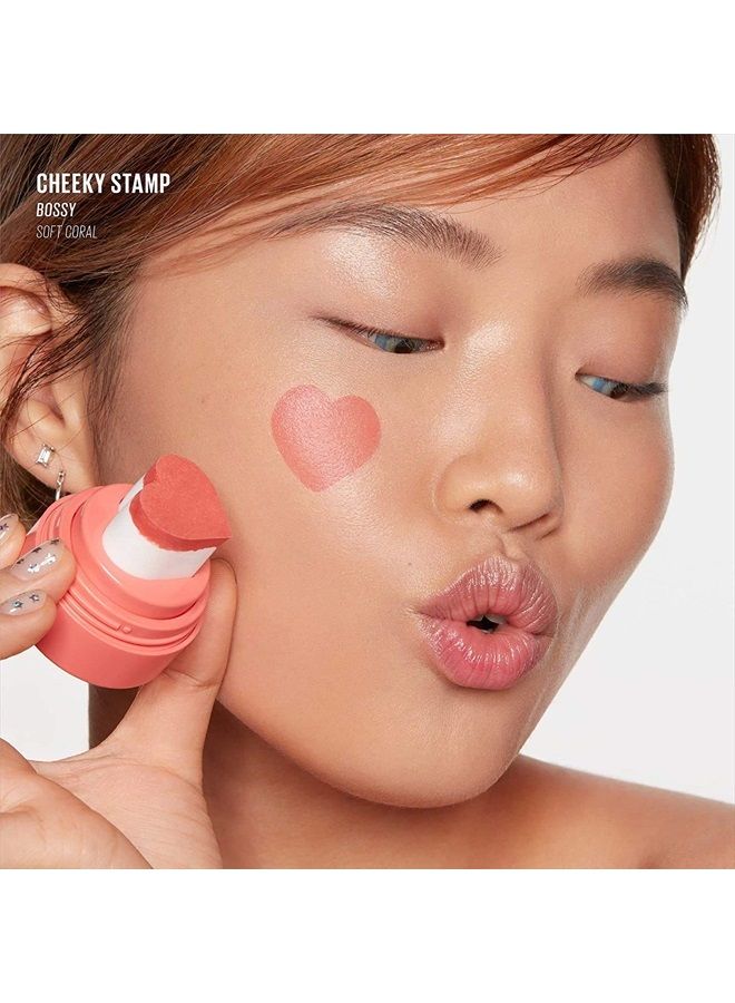 Blush - Cheeky Stamp | Gift, 7 Shades, Buildable & Blendable Shade with Heart-shaped Applicator, Coral Finish, 03 Bossy, 0.17 Oz