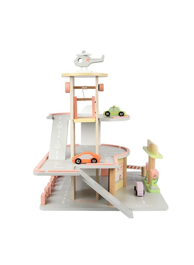 Kids Toy Parking Slot Educational 3 Storey Sliding Car Simulation Mini Garage Wooden Toys