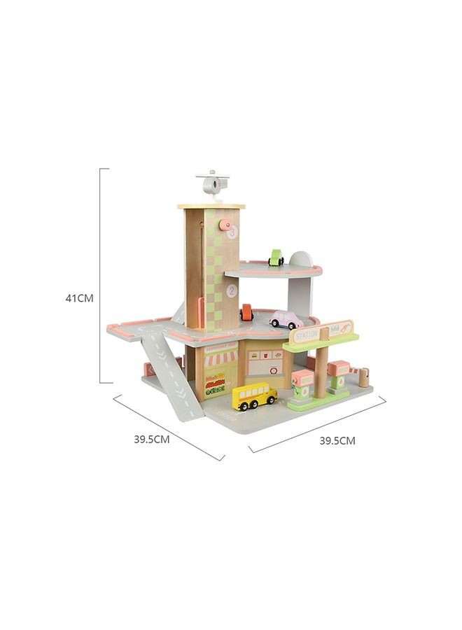 Kids Toy Parking Slot Educational 3 Storey Sliding Car Simulation Mini Garage Wooden Toys