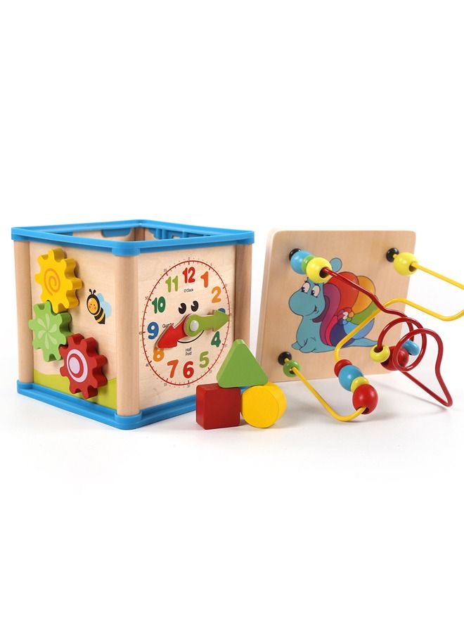 Educational 5 In 1 Wooden Garden Activity Cube For Baby