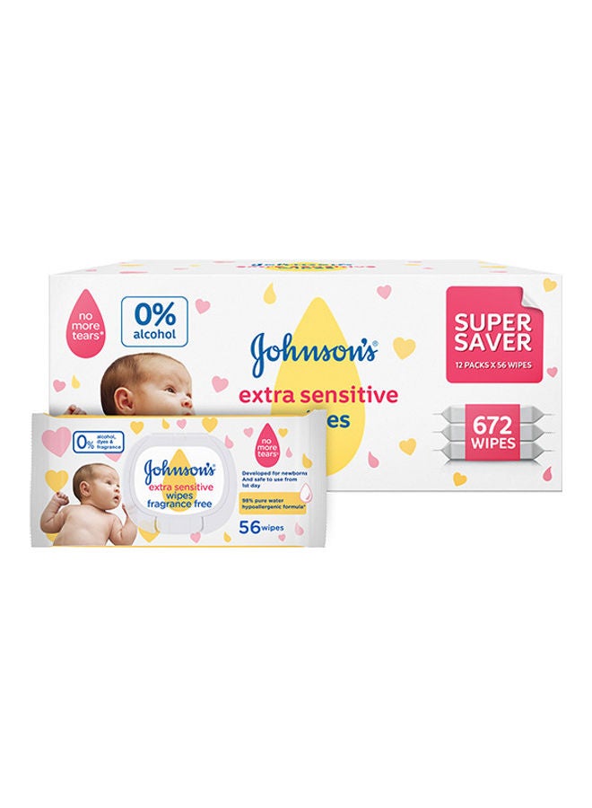 Extra Sensitive Wipes – Super Saver Pack 8 + 4 Free, 12x56, 672 Wipes
