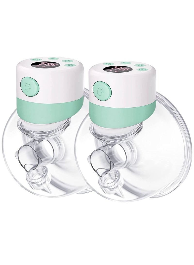 Double Wearable Breast Pump, Electric Hands-Free Breast Pumps with 2 Modes, 9 Levels, LCD Display, Memory Function Rechargeable with Massage and Pumping Mode-Green